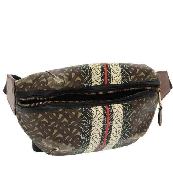 BURBERRY Body Bag PVC Leather Brown Gold Auth - Picture 1 of 16